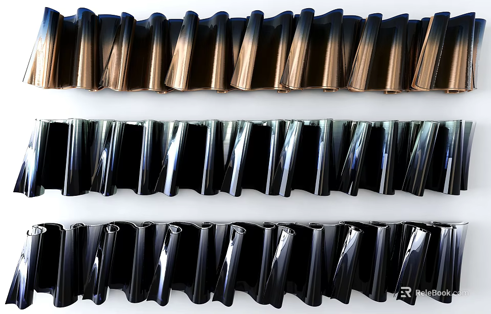 Colorful Striped Wall Decor with Shiny Brown and Black Glass Elements Arranged in Rows 3d model 