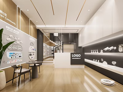 Bright Modern Digital Store Interior With Smart Electronic Product Displays And Comfortable Customer Rest Area 3d model