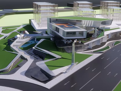Modern Sales Office Building With Green Roof And Landscaped Urban Surroundings 3d model