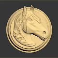 Golden Horse Head Design Round Metallic Chandelier With Shiny Surface And Dark Background