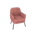 Pink Velvet Single Sofa With Armrest And Black Metal Legs Design