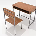 Wooden Desk And Chair Furniture Set With Metal Frame For Home Study Use