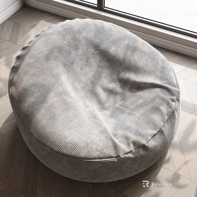 Gray Round Corduroy Bean Bag Stool For Indoor Wooden Floor Space 3d model 