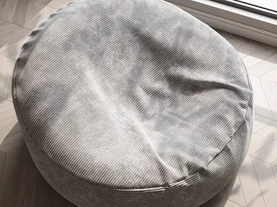 Gray Round Corduroy Bean Bag Stool For Indoor Wooden Floor Space 3d model