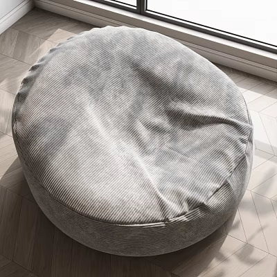 Gray Round Corduroy Bean Bag Stool For Indoor Wooden Floor Space 3d model