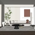 Modern Living Dining Area With White Sofa Coffee Table Green Plant And Decorative Artwork