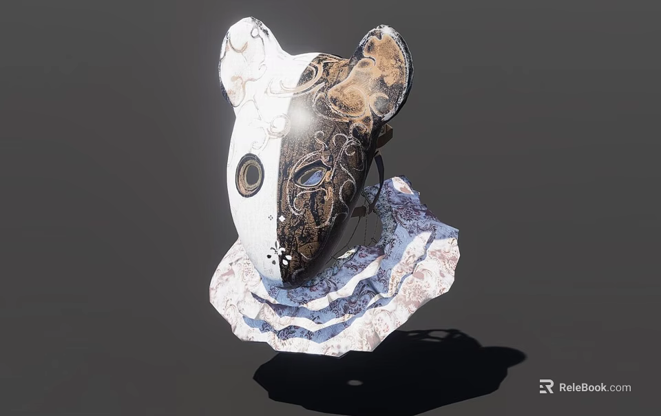 White And Brown Artistic Hat With Intricate Patterns And Layered Ruffled Base 3d model 