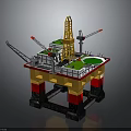 Offshore Oil Drilling Platform With Drilling Tower Cranes Green Deck And Yellow Red Black Columns