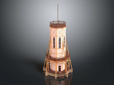 Tower Architecture Featuring Wooden Frame Multiple Levels Light Colored Walls Windows Entrance and Top Platform 3d model