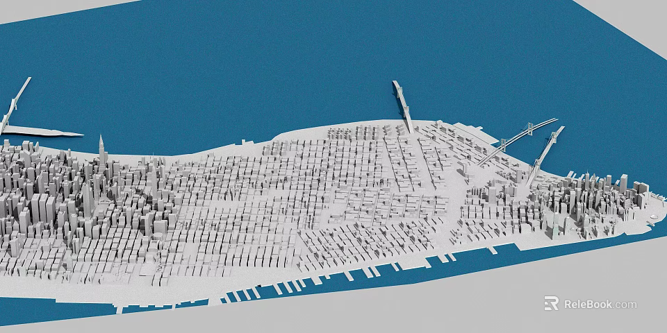 Detailed Urban City Model with Dense Buildings Blue Background and Tower Structure 3d model 