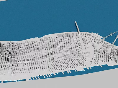 Detailed Urban City Model with Dense Buildings Blue Background and Tower Structure 3d model