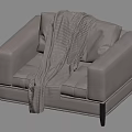 Light Gray Fabric Single Sofa With Plaid Blanket And Black Legs