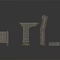 Stone Architectural Scene Components With Steps Pillar And Wall Blocks Design