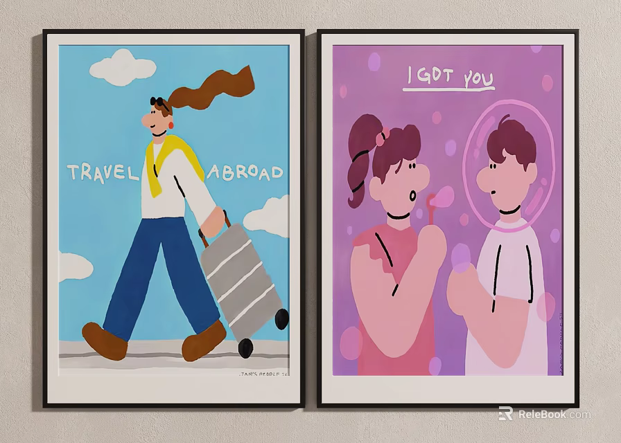Cartoon Travel Abroad And I Got You Themed Wall Posters With Characters 3d model 