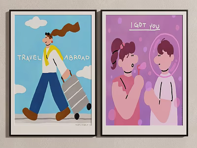 Cartoon Travel Abroad And I Got You Themed Wall Posters With Characters 3d model