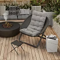 Outdoor Lounge Chair on Wooden Deck with Fire Pit Sofa Pillows and Marble Side Table