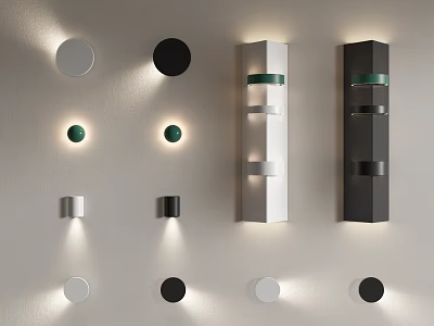 Modern Wall Lamps With Circular And Rectangular Designs In Black White And Green 3d model
