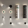 Modern Wall Lamps With Circular And Rectangular Designs In Black White And Green 3d model