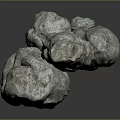 Three Gray Stones With Rough Surface And Natural Texture On Reflective Background