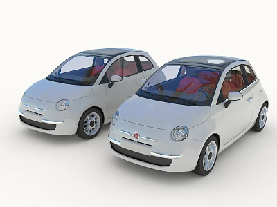 Two White Compact Cars With Sunroofs In Studio 3d model
