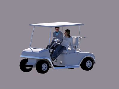 White Golf Cart With Canopy Carrying Driver And Passenger On Seats 3d model