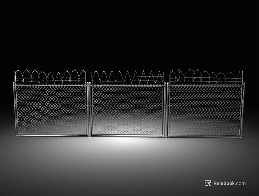Building Exterior Wall With Chain Link Fence Panels And Barbed Wire Top 3d model 