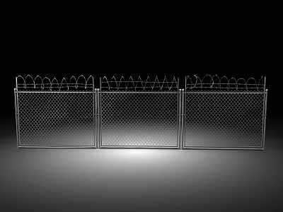 Building Exterior Wall With Chain Link Fence Panels And Barbed Wire Top 3d model