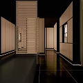 Modern Elevator Hallway Interior Design With Wooden Paneling And Recessed Lighting