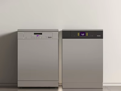 Modern Silver Kitchen Dishwashers Placed Against Wall With Control Panels 3d model