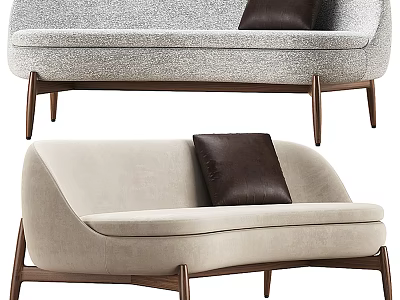 Modern Gray and Beige Sofa With Dark Brown Cushions and Wooden Legs 3d model