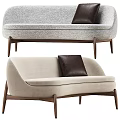 Modern Gray and Beige Sofa With Dark Brown Cushions and Wooden Legs