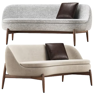 Modern Gray and Beige Sofa With Dark Brown Cushions and Wooden Legs 3d model