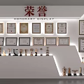 Trophies And Medals Honorary Display With Certificates On Display Wall And Shelves