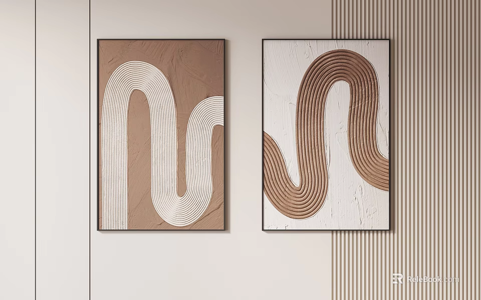 Abstract Paintings With Warm Tones And S Shaped Lines 3d model