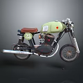 Vintage Motorcycle With Green Fuel Tank Brown Seat Number 23 And Mechanical Parts