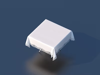 Simple Square Table Covered With White Tablecloth And Delicate Lace Trim 3d model