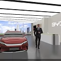 BYD Car Dealership Showroom Featuring Red Vehicle Staff And Modern Reception Space