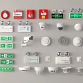 Safety Traffic Signs with Exit Indicators Directional Arrows and Fire Safety Equipment