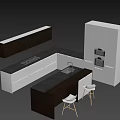 Modern Kitchen With White And Dark Cabinets And Island Counter City View