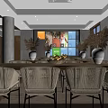 Cozy Restaurant Interior Design With Wooden Ceiling Black Pendant Lights And Wooden Furniture