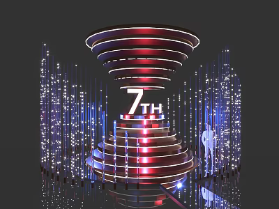 7TH Themed Stage Structure With Illuminated Steps And Glowing Lighting Elements 3d model