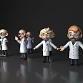 Cartoon Scientist Characters In White Lab Coats With Various Poses Against Gray Background