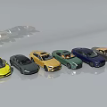 Car Lineup Display Featuring Various Colors And Different Style Models 3d model
