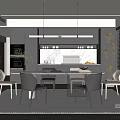 Modern Restaurant Interior Design With Dining Table Chairs And Pendant Lights 3d model