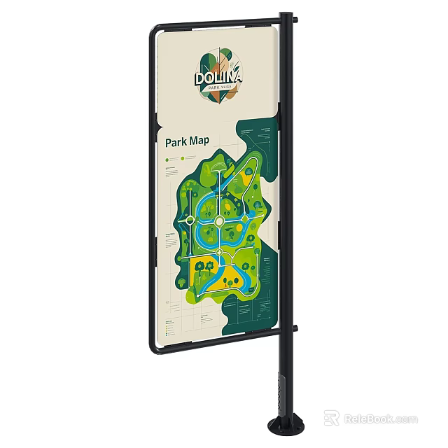 Detailed Park Map Billboard Displaying Green Areas Paths and Facilities 3d model 