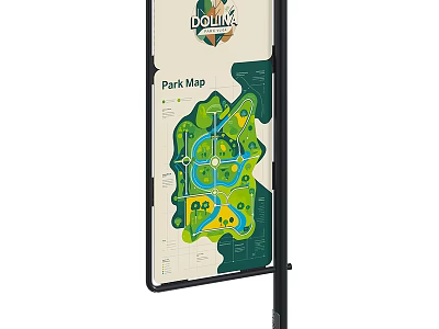 Detailed Park Map Billboard Displaying Green Areas Paths and Facilities 3d model