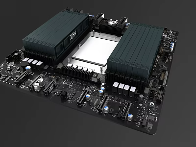 Advanced High Performance Computer Motherboard With Dual Heatsinks And Electronic Components 3d model