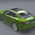 Green Modern Sedan Car With Sunroof Sleek Exterior And Distinctive Front Grille