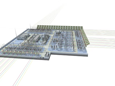 Large Scale Industrial Plant Layout With Power Transformers And Machinery Systems 3d model