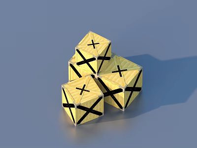 Yellow Polyhedrons With Black Cross Lines And Symbols For Home Decor 3d model